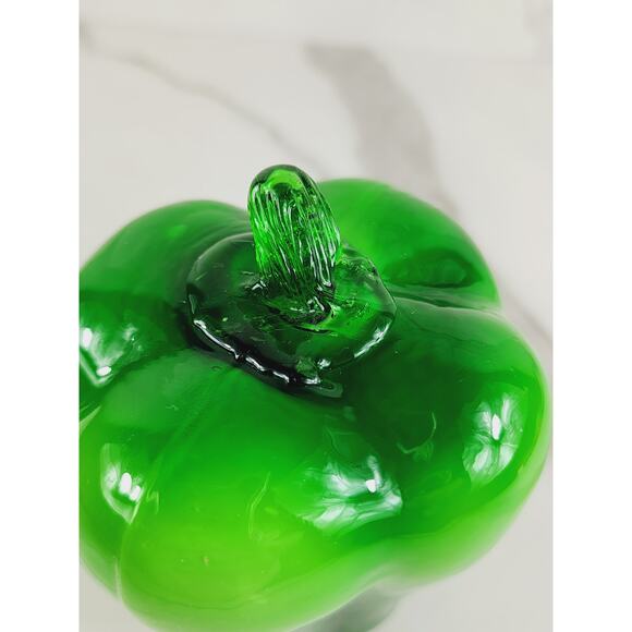 Art Glass Hand Blow Green Bell Pepper Vegetable 5 1/2" Life Size 90s Vintage - Picture 11 of 14